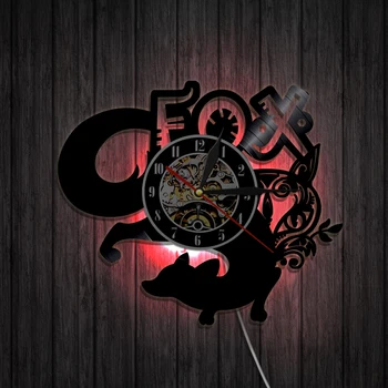 

Wild Animal Elegant Fox Vinyl Record Wall Clock Modern Design Home Decor Woodland Fox Wall Clock Wall Watch Decorative