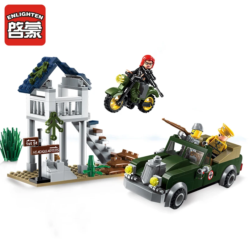 

Models building toy Enlighten 1708 206Pcs Military Fighter jeep Model Pilot Soldier Building Blocks compatible with lego toys