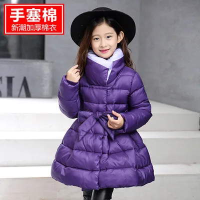 Новинка года; зимние куртки для девочек; одежда для детей; детская одежда; модное плотное хлопковое зимнее пальто; парка; 3 цвета; От 4 до 14 лет - Цвет: Фиолетовый