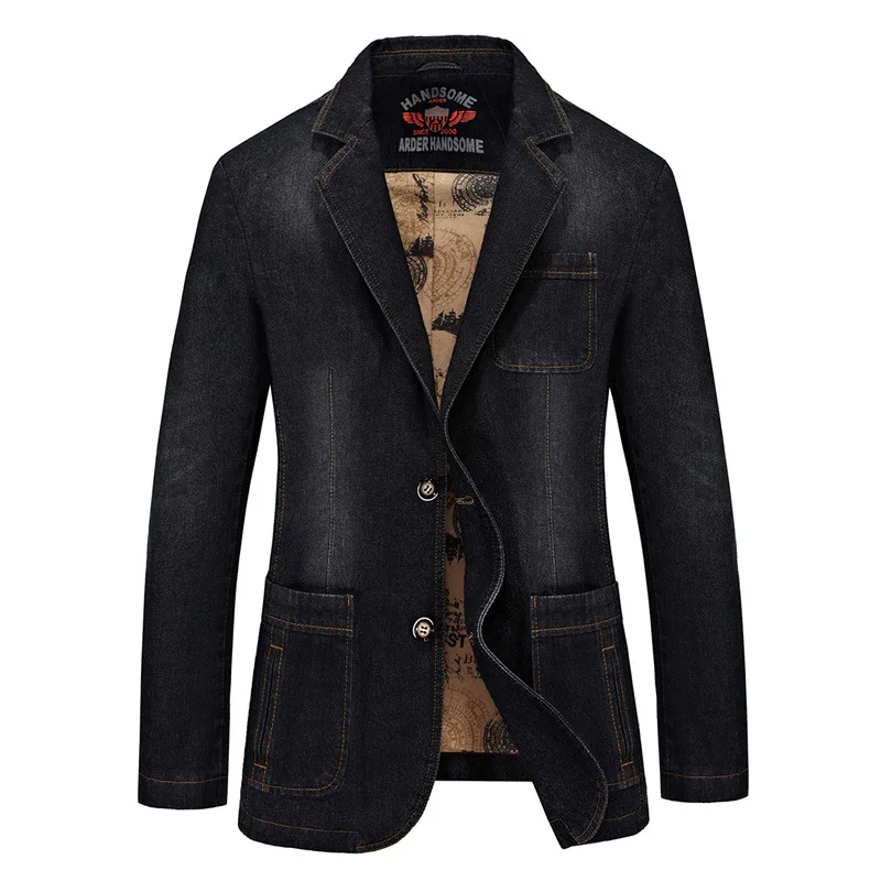 Men's Fashion Casual Denim Loose-line Patch Pocket Suit Jacket M-4XL