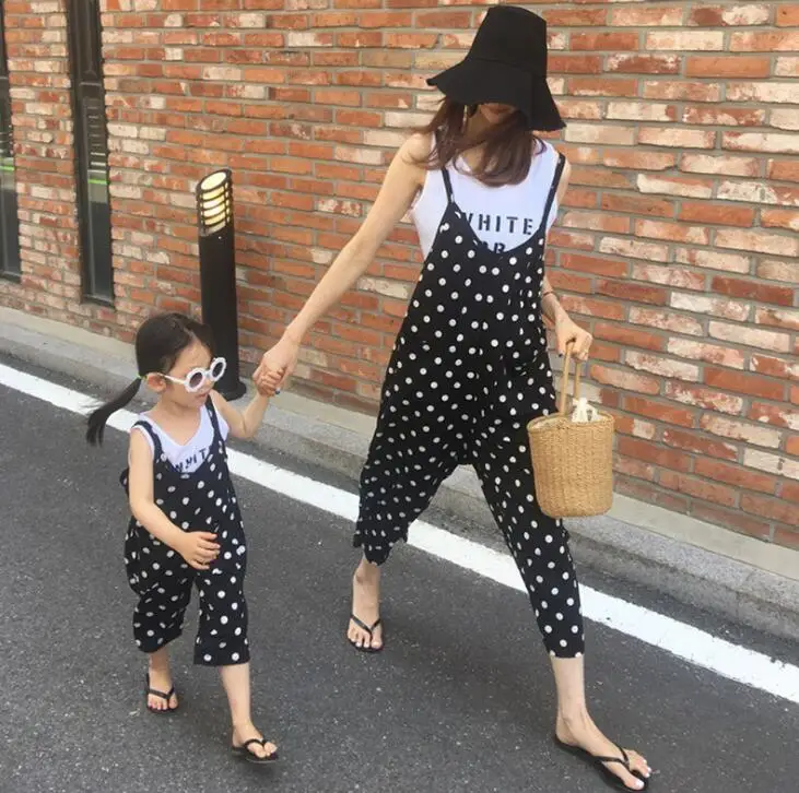 

2019 new wholesale girls dots overalls chiffon summer fashion girls pants 4-9t B256