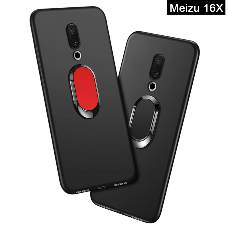 

16X Cover for Meizu 16X M872Q Case luxury 6.0 inch Soft Black Silicone Magnetic Car Holder Ring Coque for Meizu 16X Phone Cases