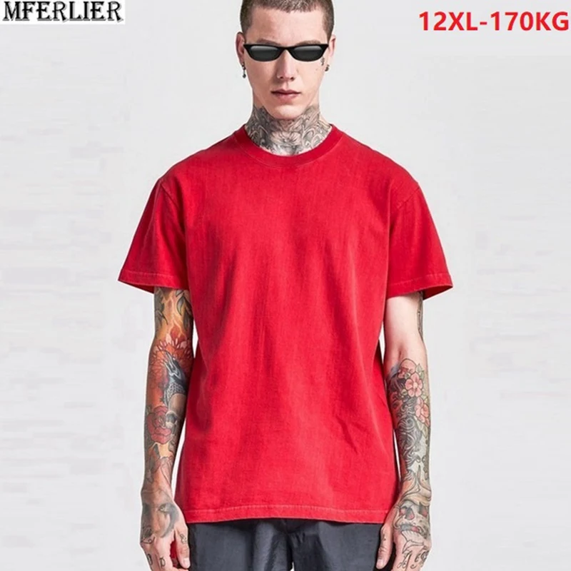 

MFERLIER summer men t-shirts short sleeve plus size big 7XL 8XL 10XL 12XL Casual tshirt cotton tees Home tops 54 62 64 66 68 red