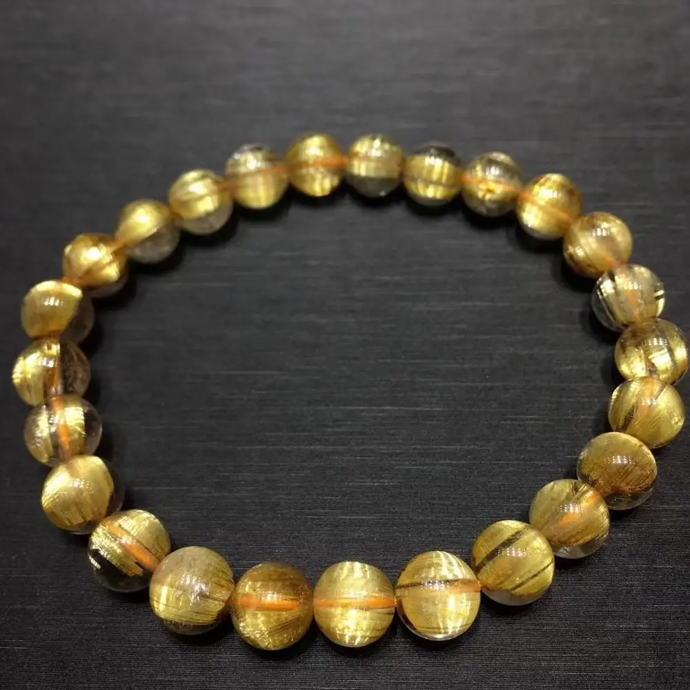 

Certificate Natural Gold Rutilated Quartz Titanium Crystal Bracelet Woman Man Gemstone Round Beads 7mm Jewelry Fashion AAAAA