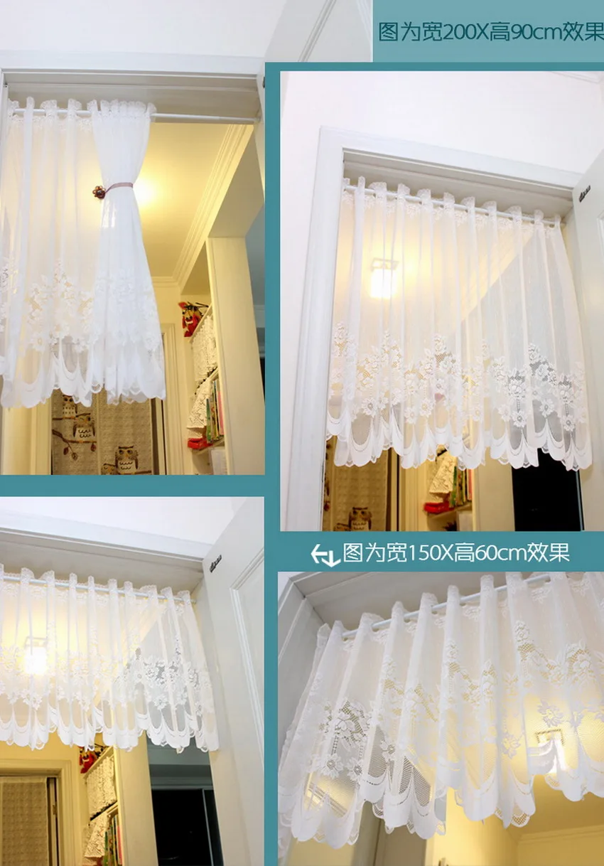 Корейские маленькие свежие белые кружевные сетчатые прозрачные кофейные занавески с цветком для двери, кухни, спальни, перегородки, занавески, драпировка, QT030-40