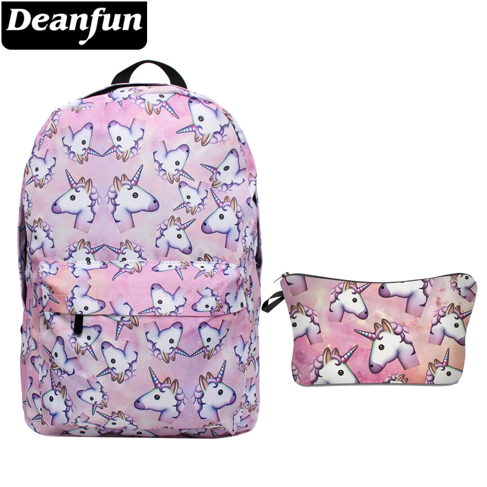 

Deanfun 2PCS Printing Cute Unicorn Backpacks for Girls School Shoulder Bags mochila feminina