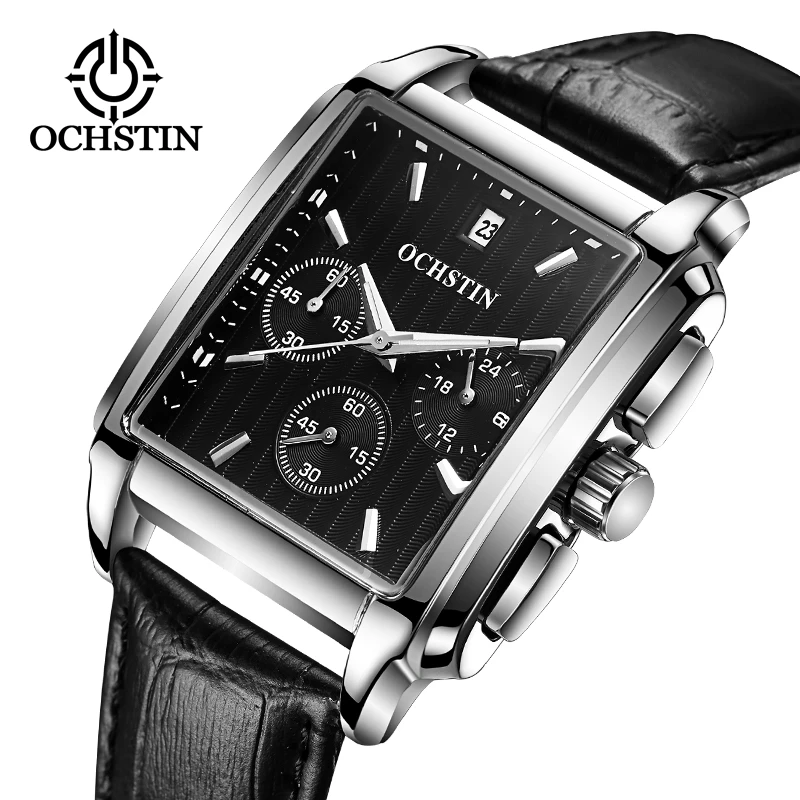 

OCHSTIN Brand Luxury Men Business Watches Quartz Leather Strap Analog Waterproof Wrist Watch Men Sport Date Casual Watch Relogio