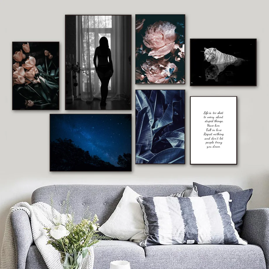 

Peony Flower Banana Leaves Tiger Quotes Wall Art Canvas Painting Nordic Posters And Prints Wall Pictures For Living Room Decor