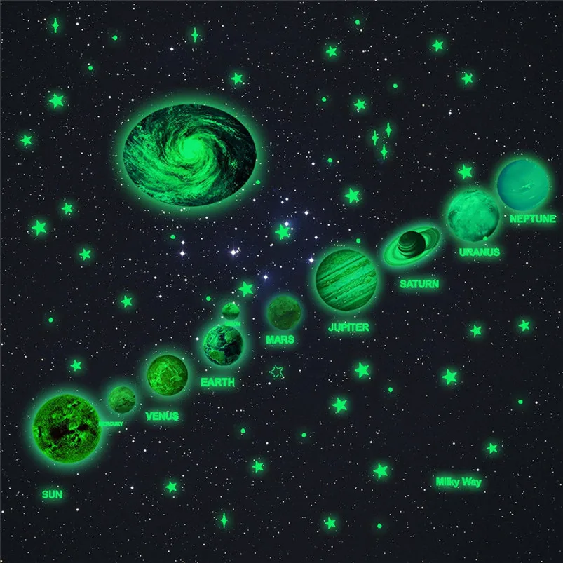 Stickers Muraux Luminous Planet Moon Earth Galaxy Wall Art Stickers Decal Grateful Trend Home Decor Adesivo De Parede 30FY2004