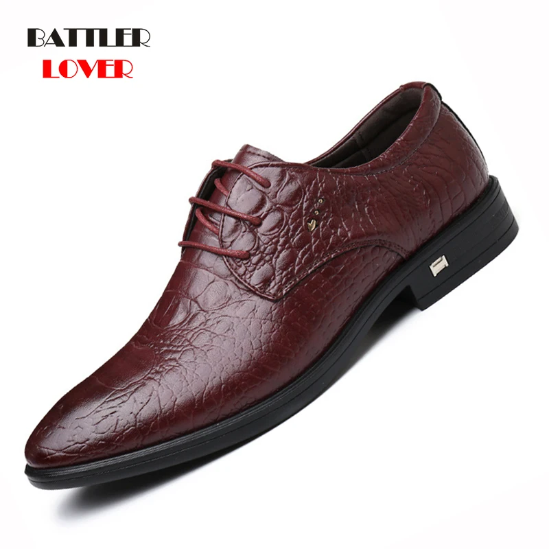 2019 New Brand Genuine Leather Men Shoes Crocodile Pattern Hand-made Casual Flats Men Business Oxfords Hombre Male Leather Shoes