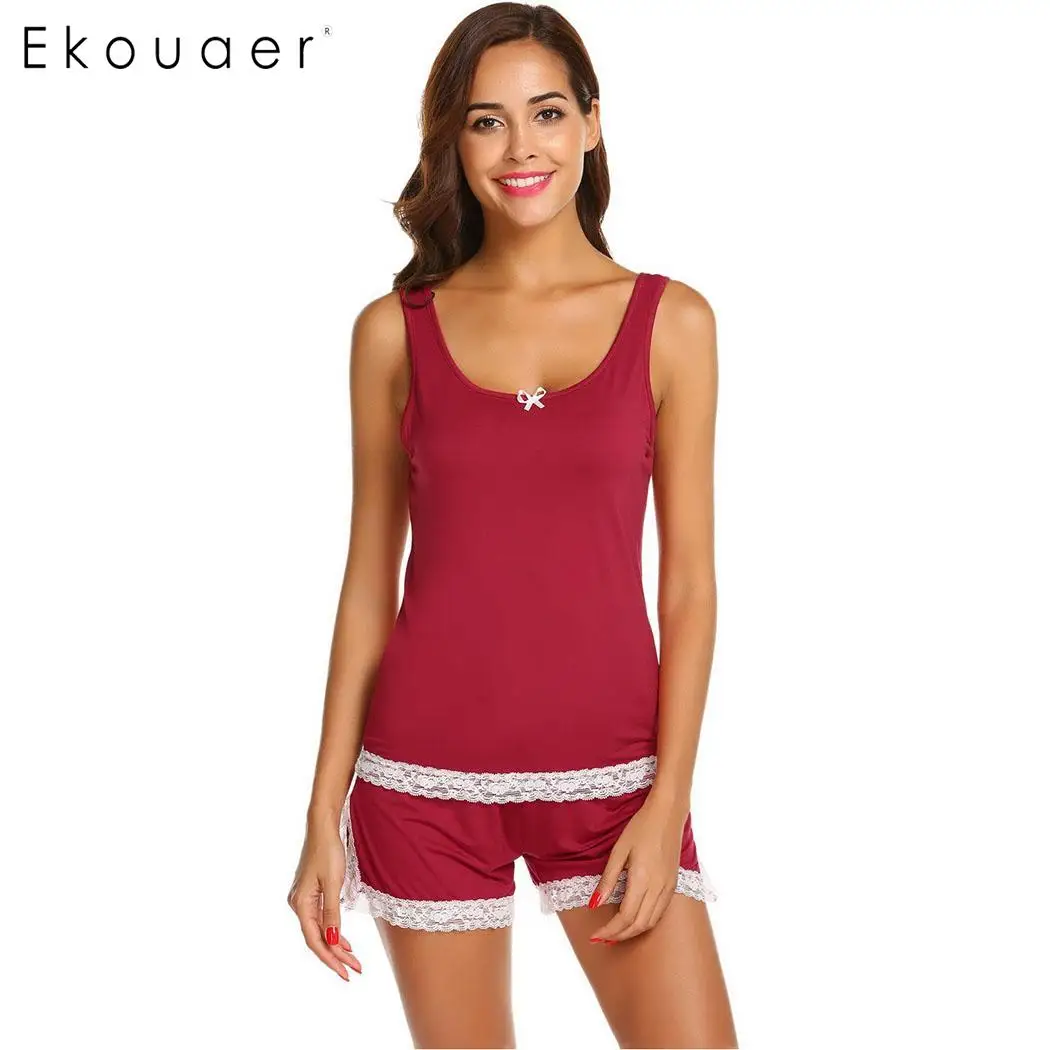 Ekouaer Sleeveless Casual Solid Women Tank Top Shorts Pajama Set