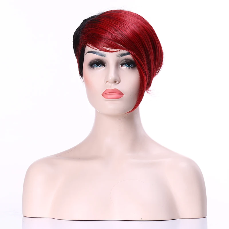 Beste HAIRJOY Kleurrijke Pony Korte Rechte Hittebestendige Synthetisch Haar Vrouw Party Cosplay Pruik 8 Kleuren Beschikbaar Gratis Verzending