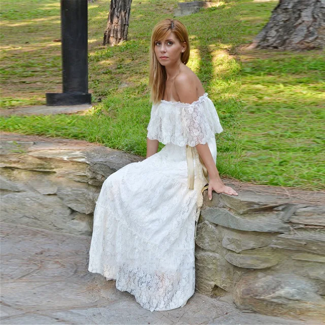 Vintage Bohemian Lace Wedding Dress Ivory Cream Gown Vintage Bohemian Lace Wedding Dress Ivory Cream Gown Long Boho Bridal Strapless