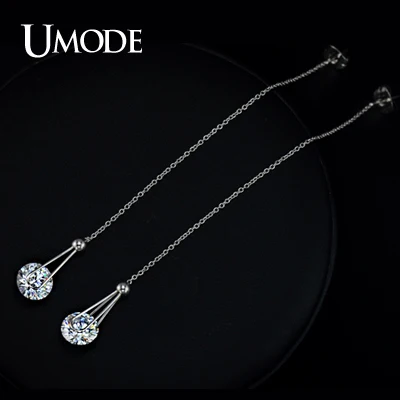 UMODE Серьги с покрытием из белого золота и швейцарским фианитом 2 карата JE0229B|long drop