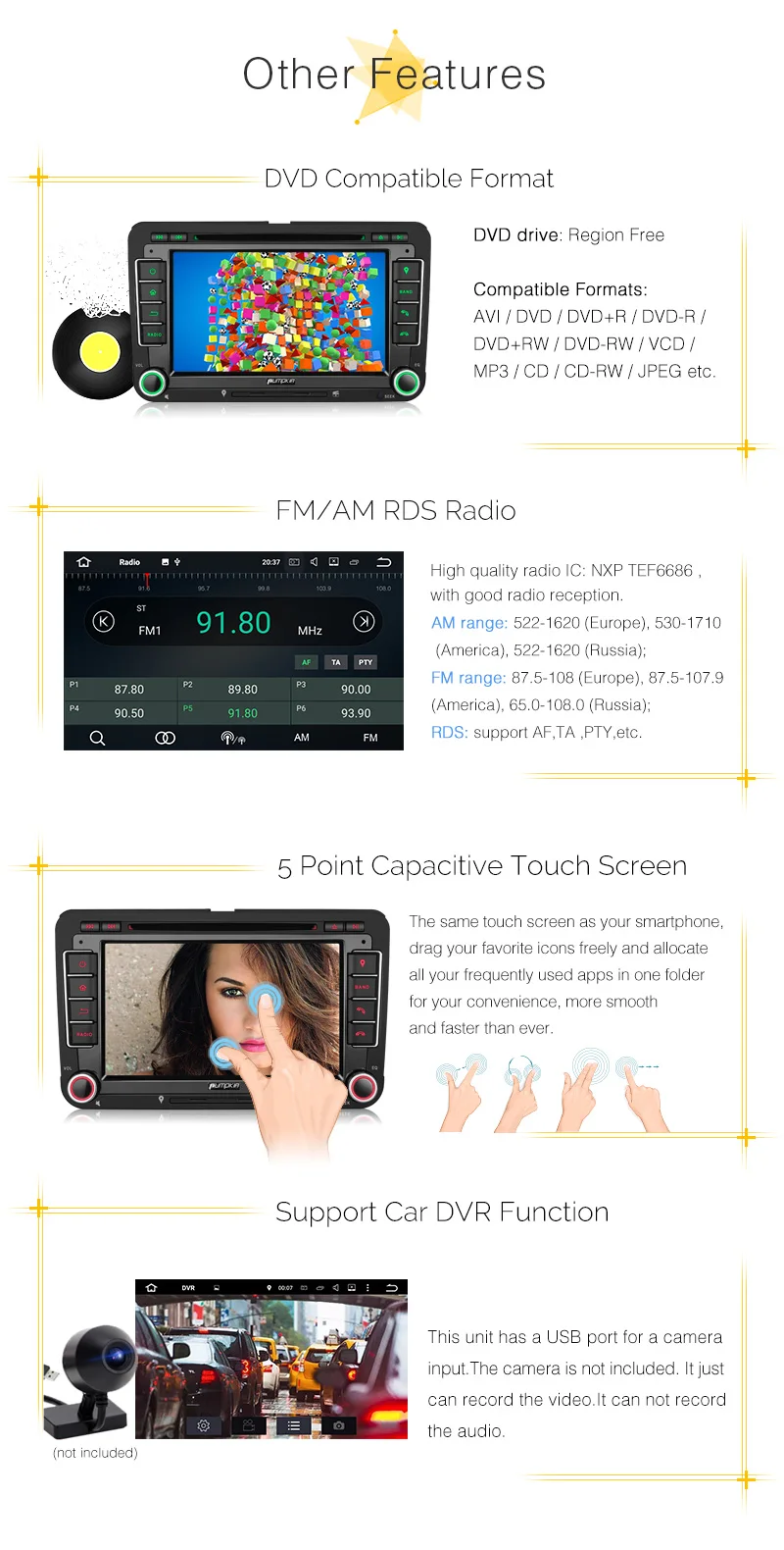 Top Pumpkin 2 Din 7" Android 8.0 Car DVD Player GPS Car Stereo For VW/Skoda/Passat FM Rds Radio Fast Boot Wifi 4G DAB+OBD2 Headunit 21