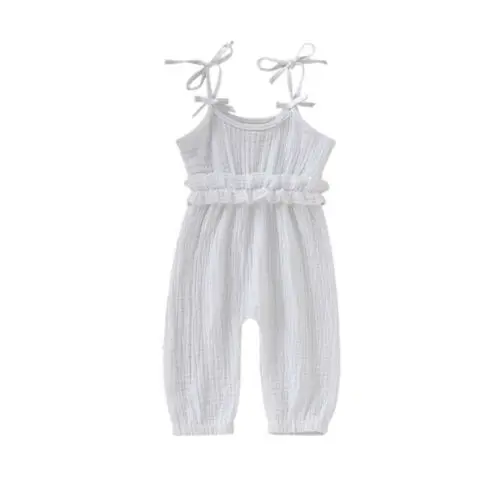 Летняя одежда для маленьких девочек, однотонный комбинезон, длинные штаны, брюки для новорожденных, детская одежда, для малышей - Цвет: Белый