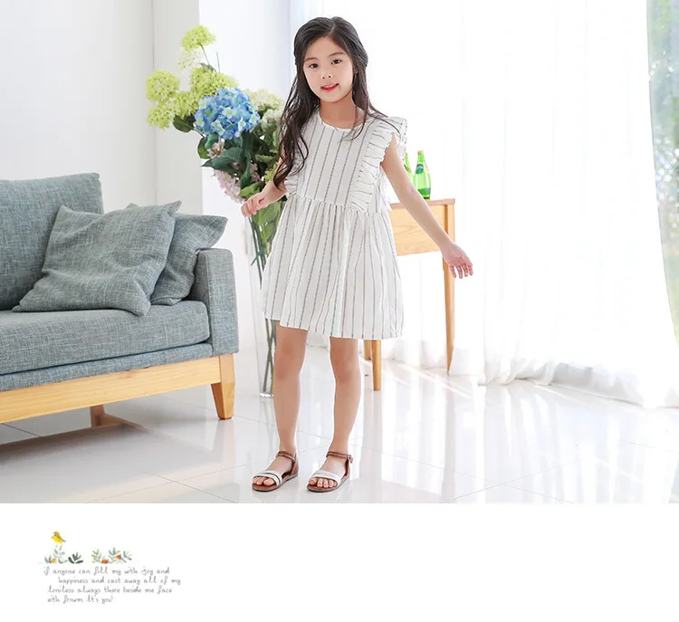 Yeediosn Summer Beach Kids Dresses For Girls Cotton Striped Girls Princess Dress Sleeveless Ruffles Children White Girl Costume (12)