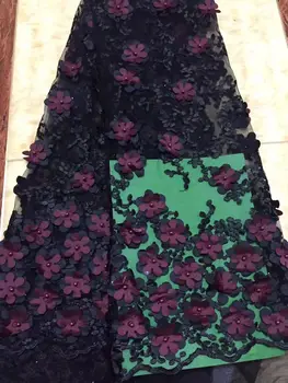 

2017 Graceful African Lace Fabric High Quality Embroidered Nigerian black wine red Lace Fabrics With Beads French Lace FABRIC