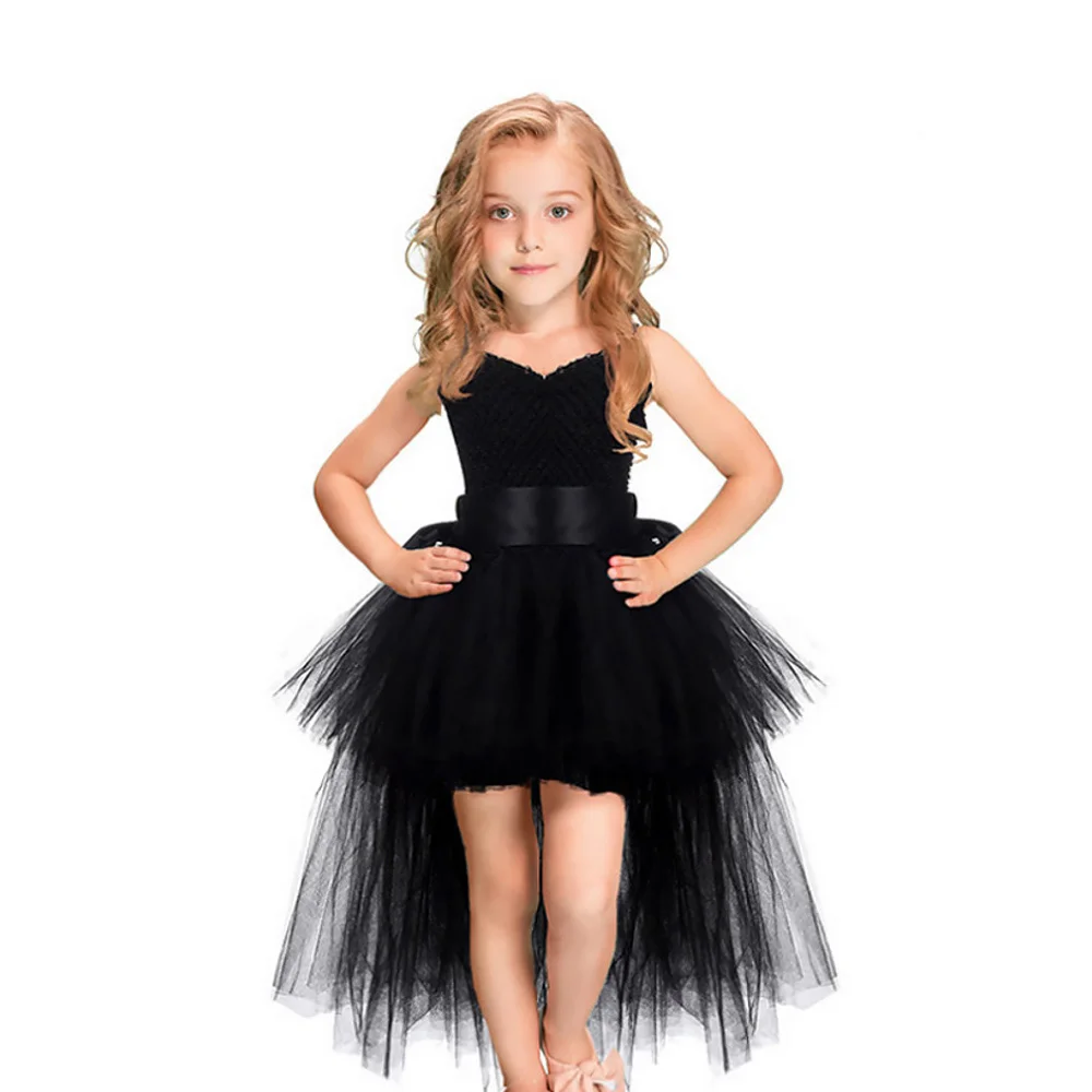 

Black Girls Tutu Dress Tulle V-neck Train Girl Evening Birthday Party Dresses Kids Girl Ball Gown Dress Halloween Costume 2-8Y