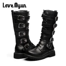 Мужские ботинки для мотокросса мотоциклетная обувь из искусственной кожи рок до середины икры Пряжка мотоциклетные ботинки панк обувь мотоциклетные ботинки OO-79