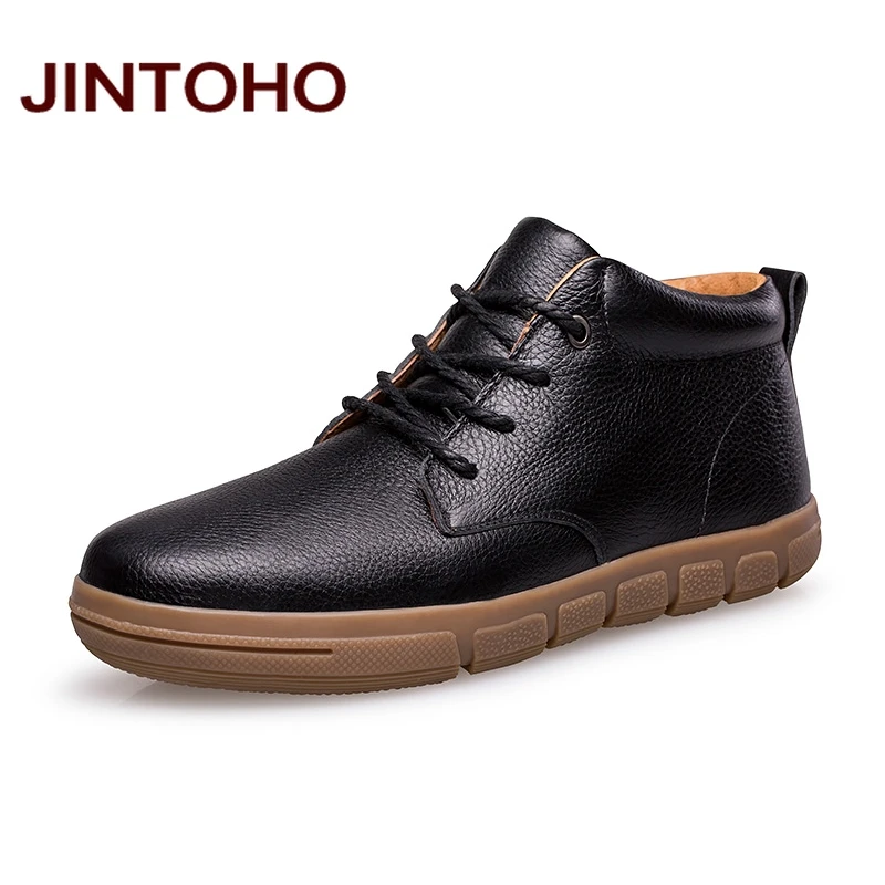 

JINTOHO Big Size Men Ankle Boots 100% Genuine Leather Men Black Boot Shoes High Quality Leather Winter Men Shoes Fashion Boots