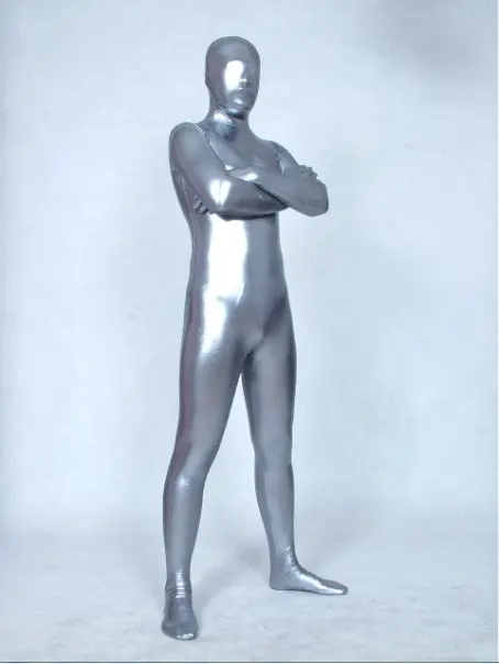 Белый полный тело лайкра спандекс латекс/Резина Cos Zentai костюм боди костюмы для взрослых нарядное платье - Цвет: Dark silver