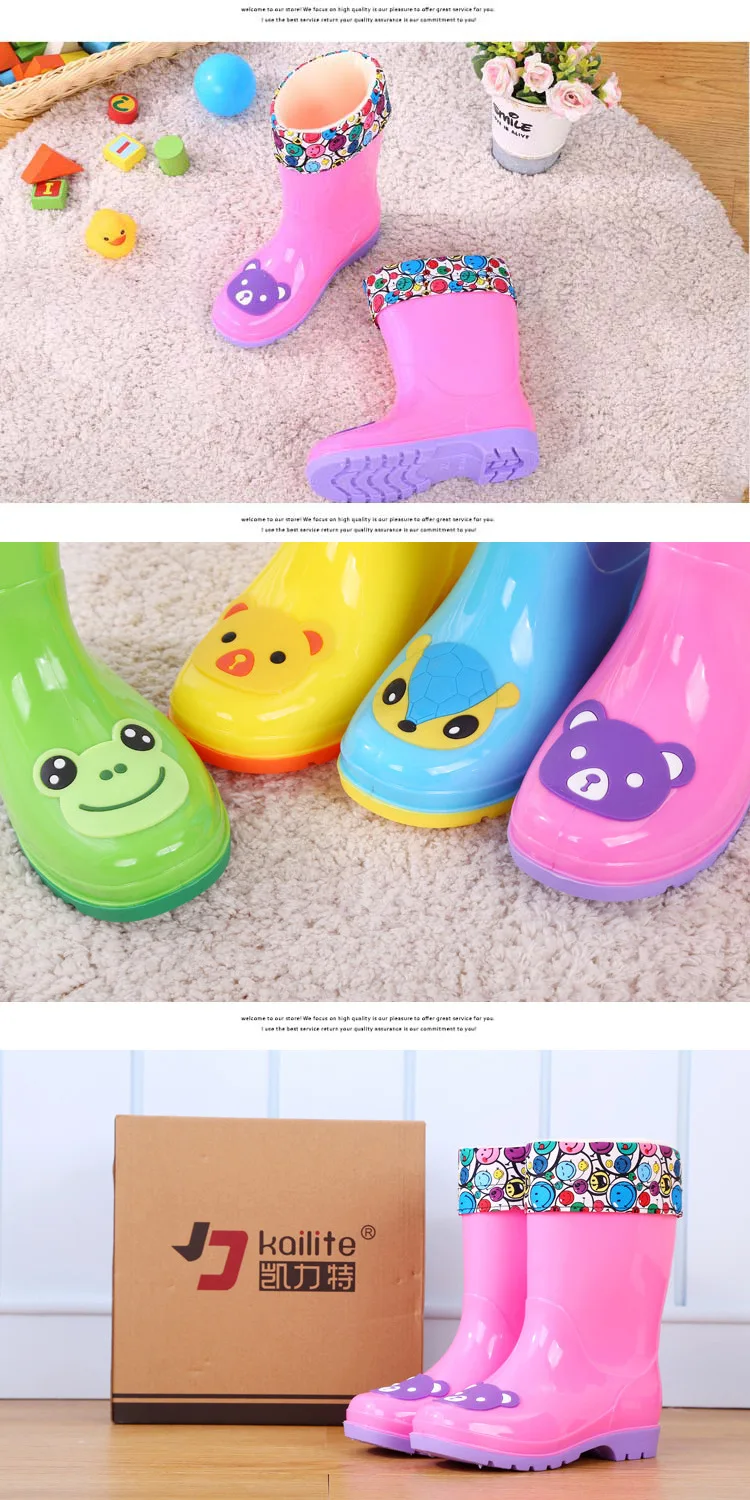 Children's rain shoes 3-12 years old non-slip high tube waterproof shoes plus velvet rain boots in the kids student rubber shoes