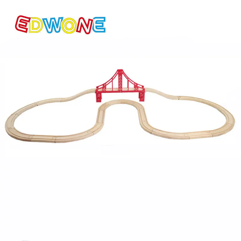 

EDWONE The Yellow River Railway Track Set Wooden Educational Slot 23 Pcs In Bulk 8-Form Assembling Kid Wood Pathway Assembly Toy