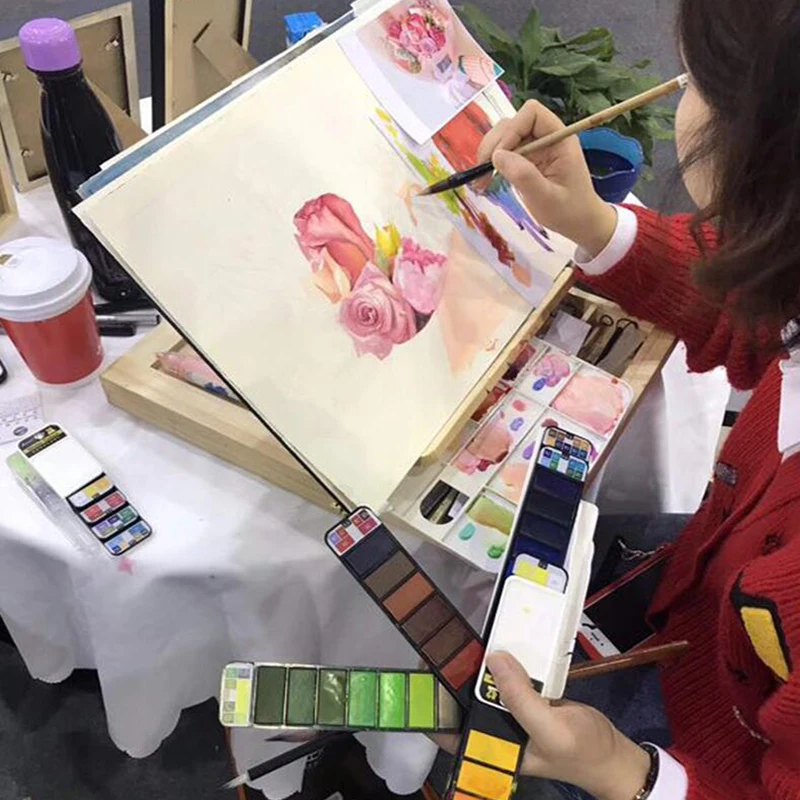 Dropshipping Superior 18/25/33/42colors Solid Watercolor Paint Set With Water Brush Pen Portable Water color Pigment For Drawing 6 Dropshipping Superior 18/25/33/42colors Solid Watercolor Paint Set With Water Brush Pen Portable Water color Pigment For Drawing 6