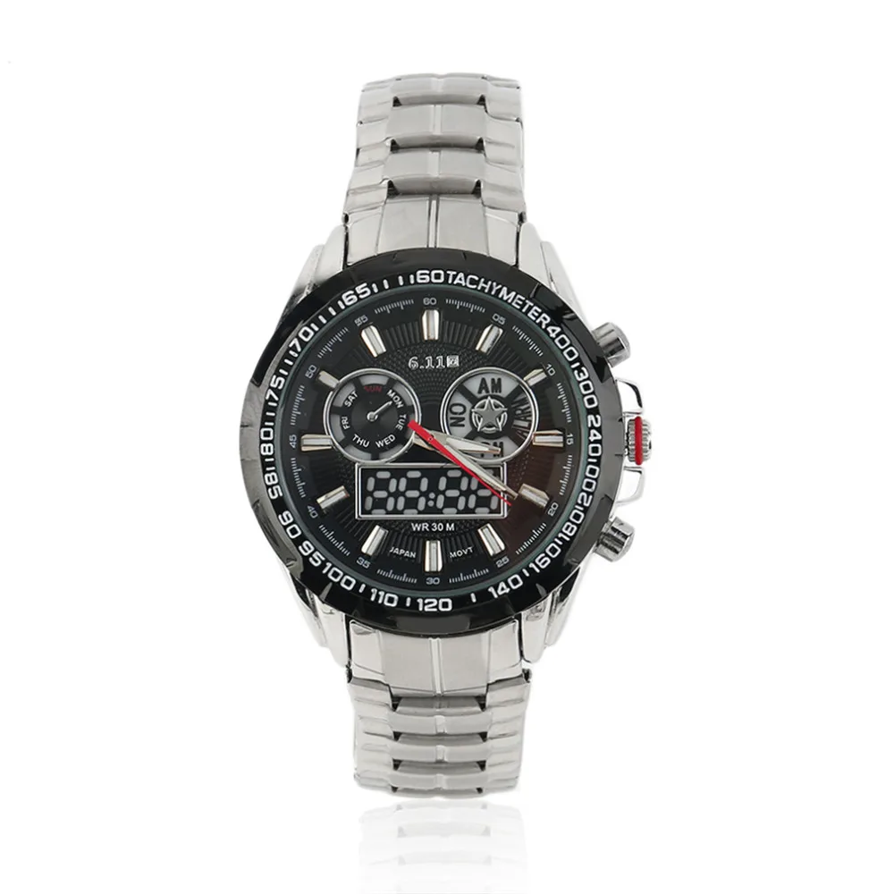 

Sport Waterproof Steel Band Army LED Double Movement Quartz&Digital Men Military Electronic Wristwatch