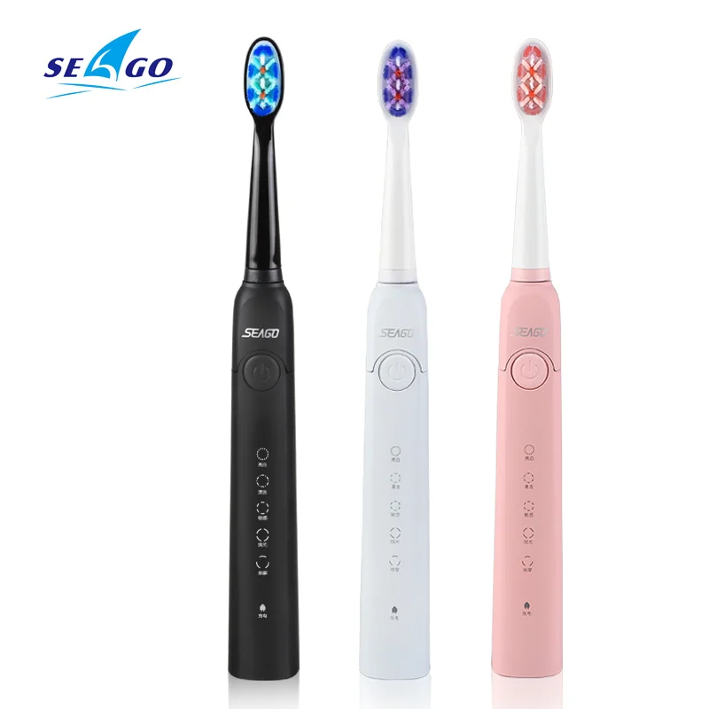 

SEAGO SG-949 Electric Sonic Toothbrush Adult Timer Brush 5 Mode USB Charger Rechargeable Tooth Brushes +3 pcs Replacement Heads
