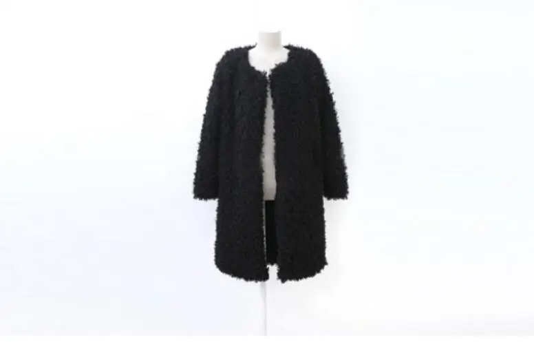Moutons Hiver 2018 Garder Cercle Veste Outwear De Fourrure Poilu Noir Vintage Manteau O Cou Au Chaud Shaggy Faux Longue Bouclés Long Nouveau Corée Vêtements xwxq0Z7n6