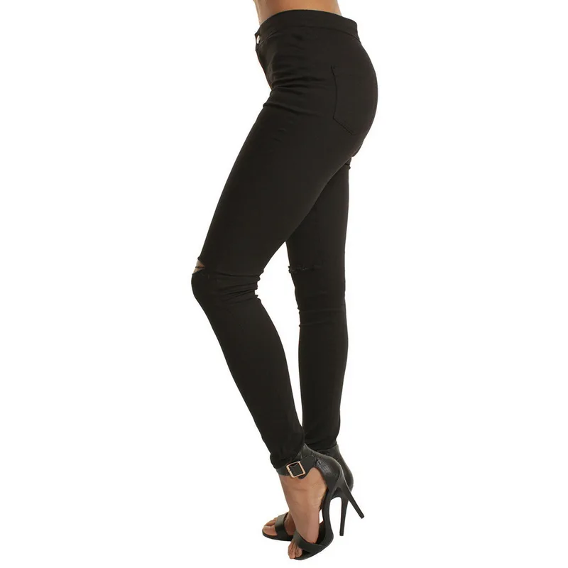 Laamei Высокая талия повседневные узкие джинсы для женщин отверстие обувь девочек тонкий рваные колени джинсовые узкие брюки эластичность