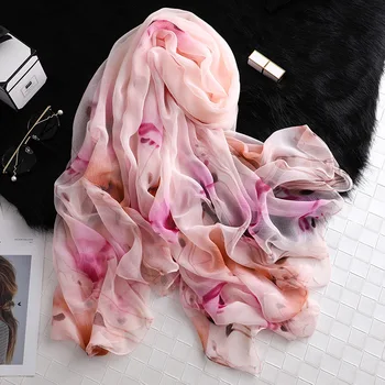 

RUNMEIFA 2019 New Fashion Spring Silk Scarf For Women/Ladies Flower Printing Long Wraps Shawls Beach Female Foulard