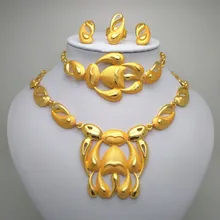 Flower Jewelry sets Gold Color Bridal Wedding sets Necklace Earrings Bangle Ring Ethiopian Eritrean Wedding Gifts