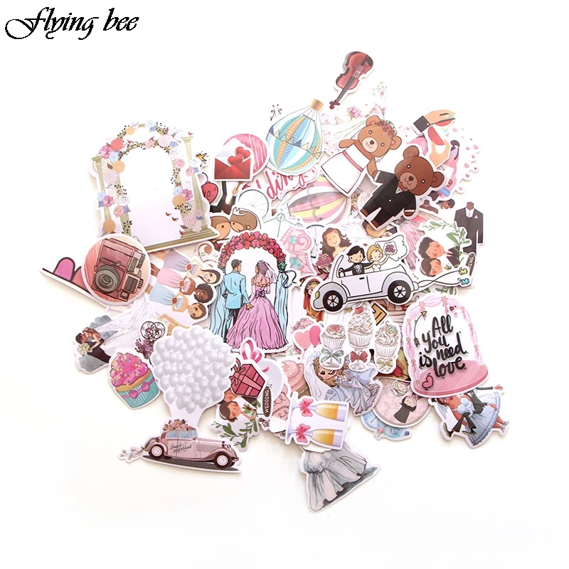 

Flyingbee 68 Pcs Wedding theme Art Sticker Home Decor Scrapbooking Stickers for DIY Luggage Laptop Car Wall Stickers X0015