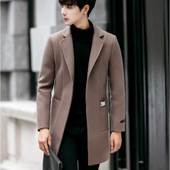 

Winter New Arrivals men's causal windbreaker coats high-quality covered button Japan style casual slim woolen overcoat men S-3XL