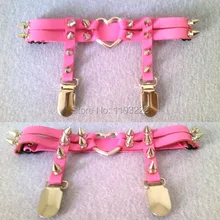 Панк готика с двойным рядом заклепок сердце подвязки, ручной работы кожа серебро сердце ноги кольцо