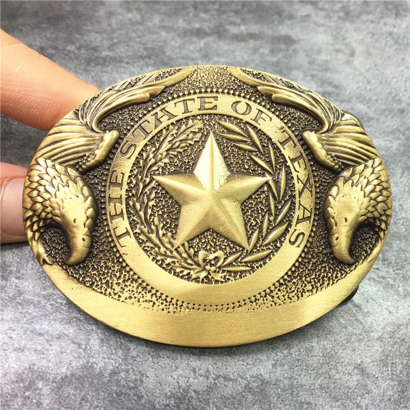 Pentagram Carved Brass Solid Casual Belt Buckle (1)