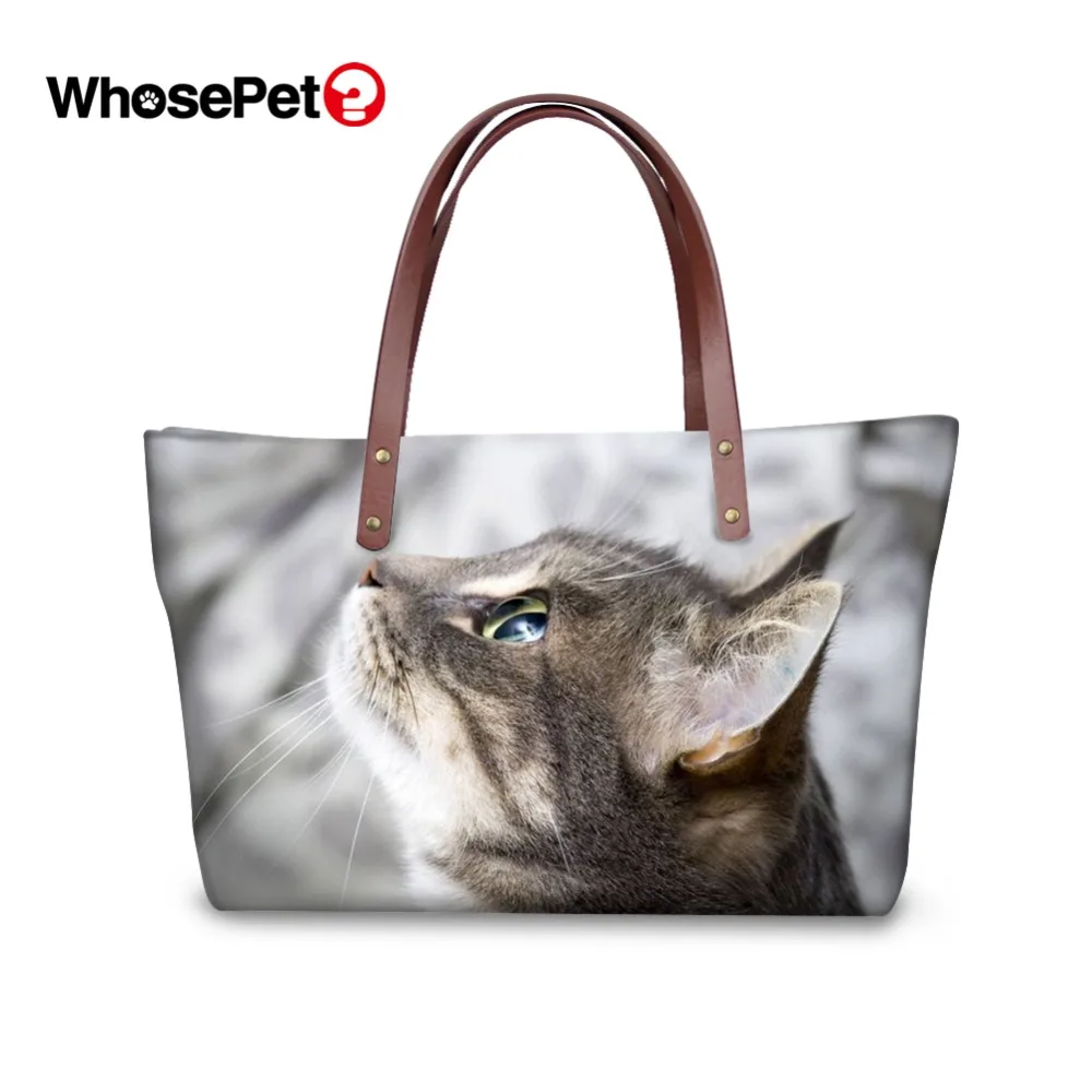 WHOSEPET لطيف القط الطباعة نمط المرأة حقائب الأعلى مقبض حقيبة كبيرة قدرة الحيوان عارضة حمل أزياء السيدات حقائب كتف
