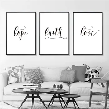 

Modern Black White Love Hope Faith Quote Art Canvas Painting Poster And Print Wall Art Picture For Living Room Home Decor AL152