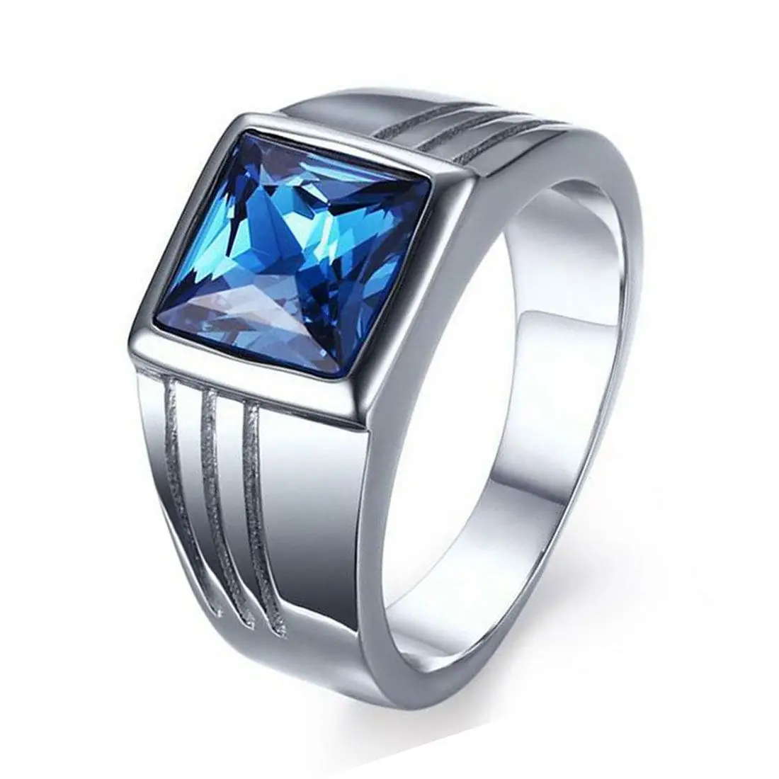 Mens Blue Engagement Ring Silver+Blue US11in Rings from Jewelry