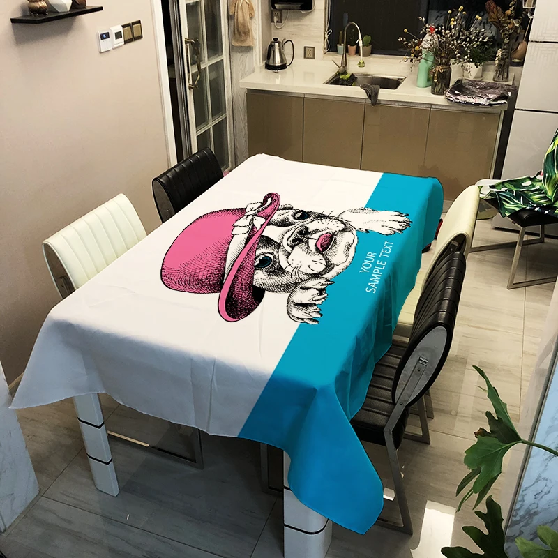 

Cartoon Animals Tablecloth Creative Colorful Pattern Polyester Comfortable Waterproof Table Cloth Cover for Home