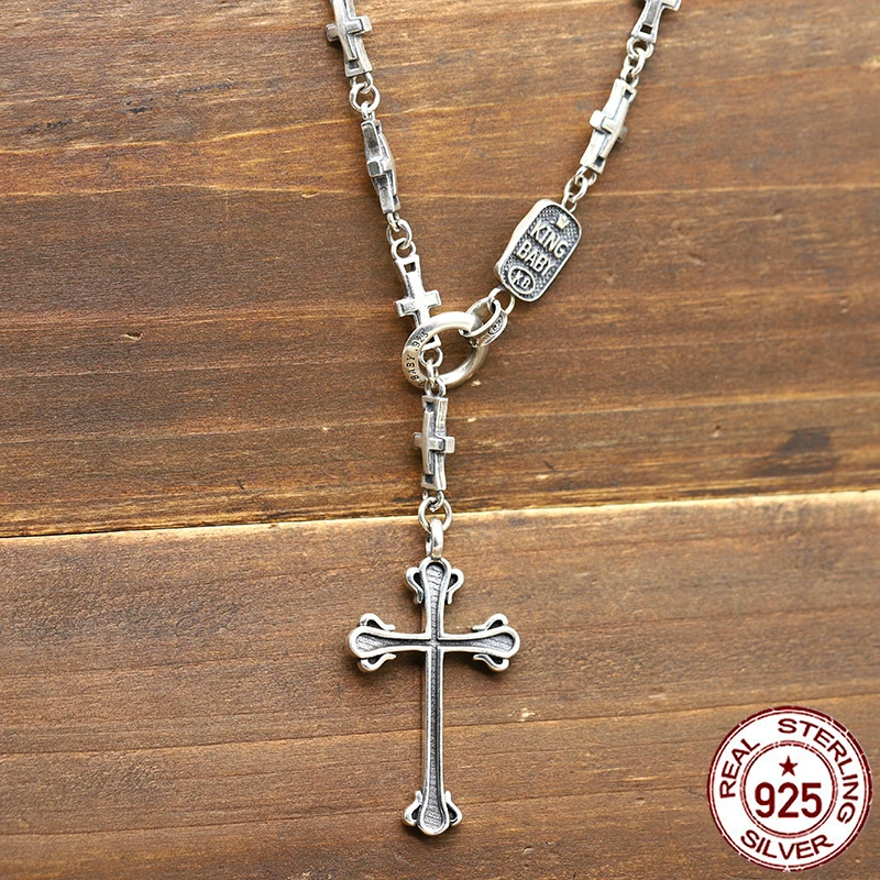 

100% s925 sterling silver necklace retro personality fashion punk style cross styling accessories jewelry gift for lover 2018