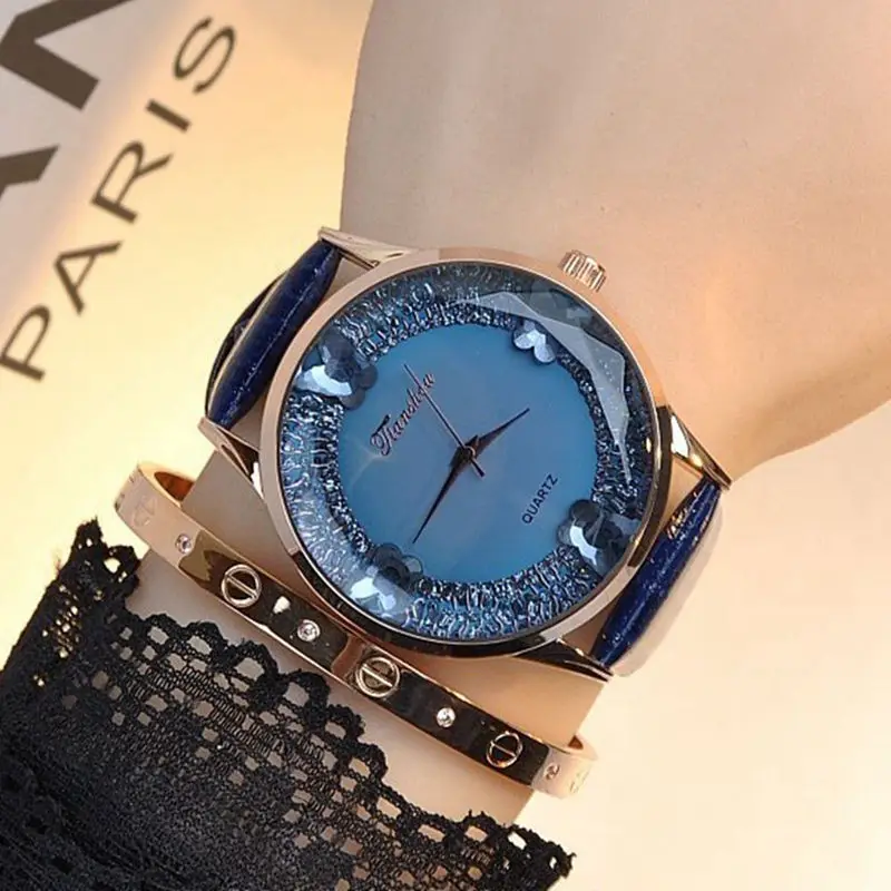 Women Quartz Watch Genuine Leather Waterproof Large Dial Butterfly Rhinestone Dress Decorative Watch Fashion Youth Brand Watch