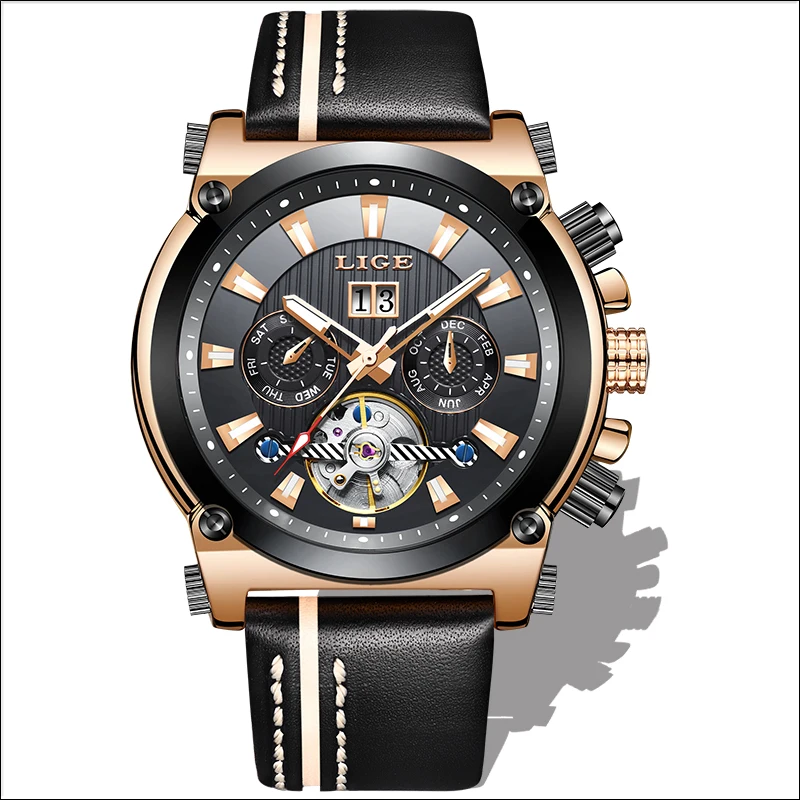 2019 LIGE для мужчин s часы лучший бренд класса люкс Военная Униформа спортивные часы для мужчин кожа водонепроница автоматические часы