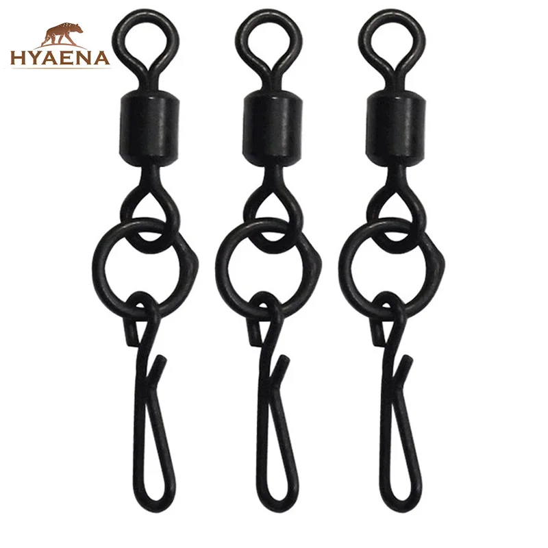 

Hyaena 10pcs 3.2cm Fishing Rolling Swivel W/ Quick Change Snap Matte Black Carp Rig Body Fishing Swivel Carp Fishing Accessories