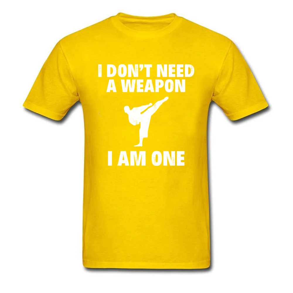 Printed Unique Men T Shirts Dominant Summer Short Sleeve Crew Neck Cotton T Shirt Europe Tops & Tees Wholesale I DONT NEED A WEAPON. I AM ONE yellow