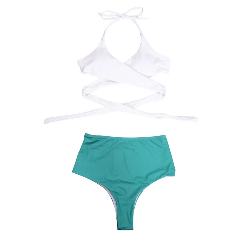 

Newly Ladies Swimsuits Solid Color Sling Cross Bikini Printed Briefs Swimwear for Summer BFE88