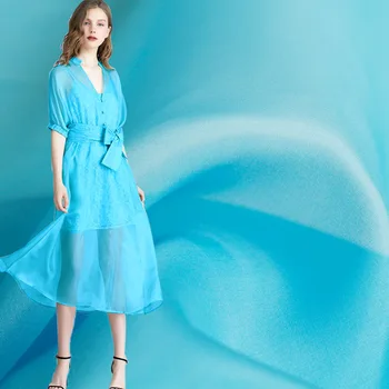 

Pearlsilk 10Momme 108cm Width Lake Blue Silk Organza 100% Silk Garment Materials Summer Dress DIY clothes fabrics